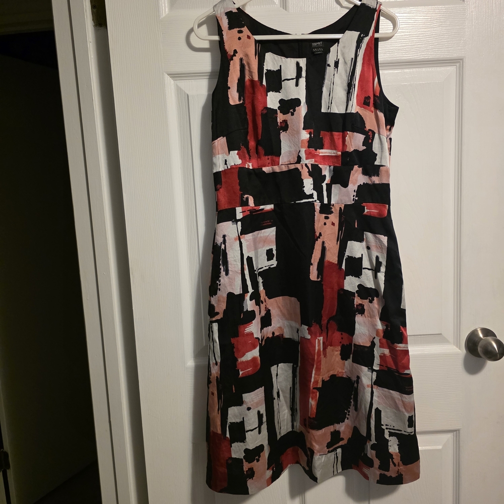 4/$67 Deal! Esprit Silk Color Block Midi Dress - Red, Black, White